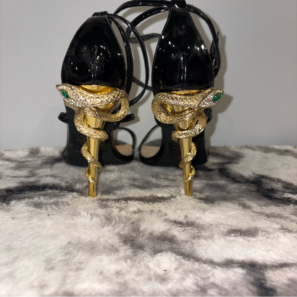 Black Heels with Gold Snake Detail